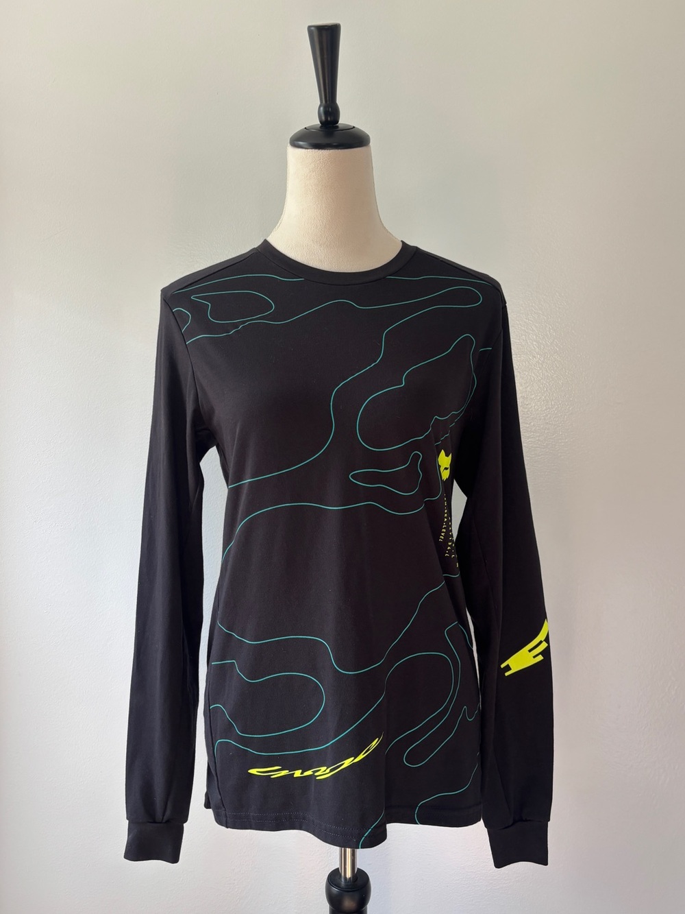 Fox Racing Men’s MTB Ranger Dri Release Black w Neon Map Design Long Sleeve Sz S